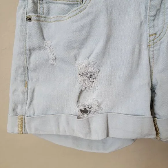 Guess Light Wash Destroyed Cuffed Denim Shorts - Picture 4 of 16